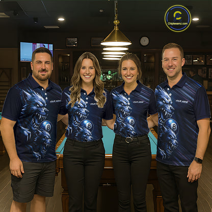 Custom Blue Wolf 8 Ball Billiard Shirts for Men Billiard Team Jerseys Billiard League NNT274