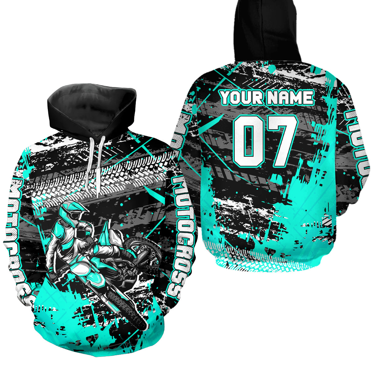 Custom Turquoise Racing Motocross Hoodie for Kid Men Women Dirt Bike Motorcycle Hoodie HOT40