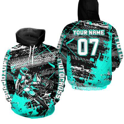 Custom Turquoise Racing Motocross Hoodie for Kid Men Women Dirt Bike Motorcycle Hoodie HOT40