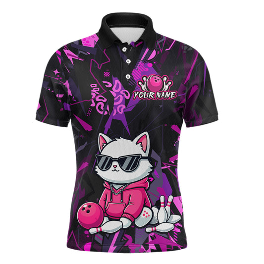 Custom Funny Cat Bowling Bowling Jersey for Men Bowling Team Shirts Polo & 1/4 Zip HNT194