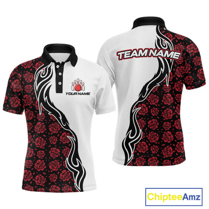 Custom Red Rose Flowers Bowling Jersey for Men Polo & 1/4 Zip Bowling Team Shirts HNT212