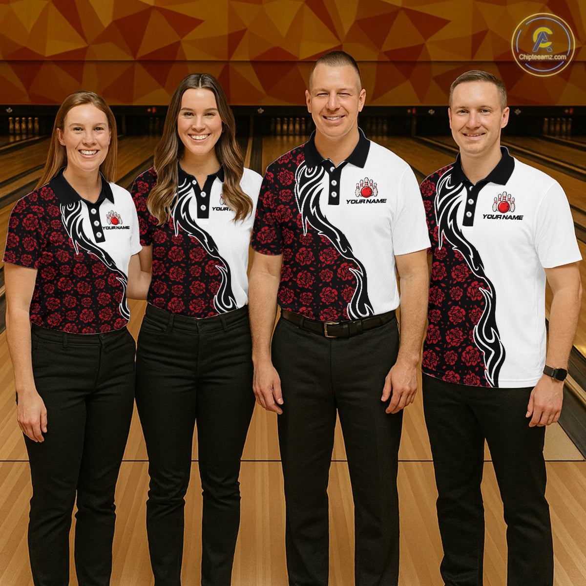 Custom Red Rose Flowers Bowling Jersey for Men Polo & 1/4 Zip Bowling Team Shirts HNT212