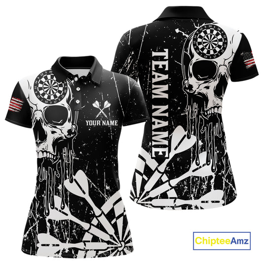 Custom White Skull Darts Board Dart Shirts for Women Darts Team Jerseys Polo & 1/4 Zip NNT133