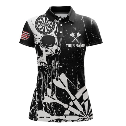 Custom White Skull Darts Board Dart Shirts for Women Darts Team Jerseys Polo & 1/4 Zip NNT133