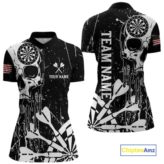 Custom White Skull Darts Board Dart Shirts for Women Darts Team Jerseys Polo & 1/4 Zip NNT133