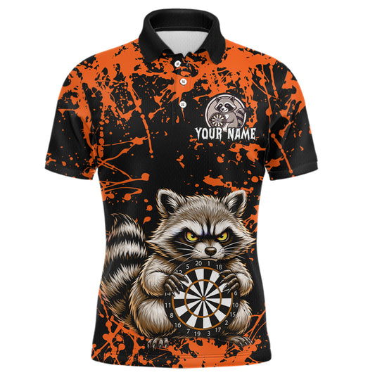 Custom Orange Raccoon Funny Dart Shirt Dart Team Jersey for Men Dartboard Polo & 1/4 Zip Shirts NNT170