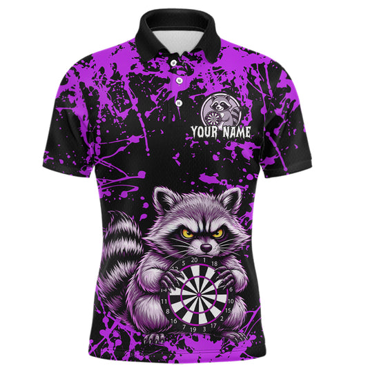 Custom Purple Raccoon Funny Dart Shirt Dart Team Jersey for Men Dartboard Polo & 1/4 Zip Shirts NNT170
