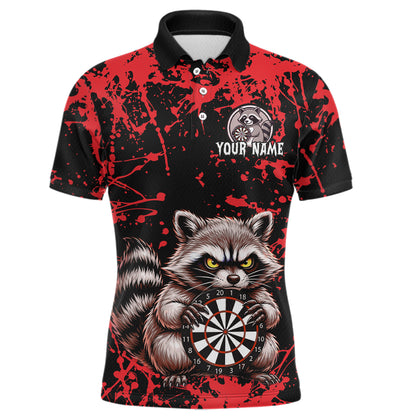 Custom Red Raccoon Funny Dart Shirt Dart Team Jersey for Men Dartboard Polo & 1/4 Zip Shirts NNT170