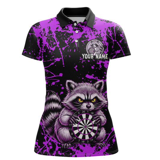 Custom Purple Raccoon Funny Dart Shirt Dart Team Jersey for Women Dartboard Polo & 1/4 Zip Shirts NNT170