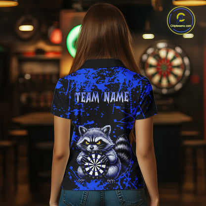 Custom Blue Raccoon Funny Dart Shirt Dart Team Jersey for Women Dartboard Polo & 1/4 Zip Shirts NNT170