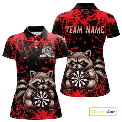 Custom Red Raccoon Funny Dart Shirt Dart Team Jersey for Women Dartboard Polo & 1/4 Zip Shirts NNT170