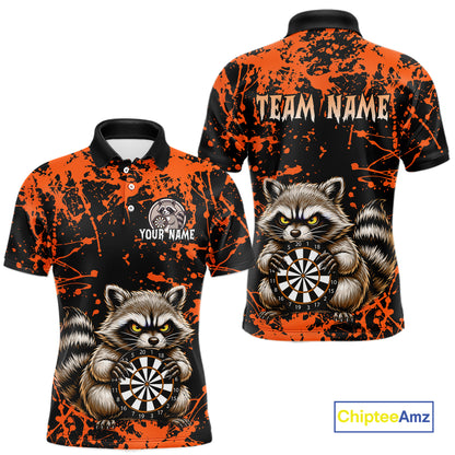 Custom Orange Raccoon Funny Dart Shirt Dart Team Jersey for Men Dartboard Polo & 1/4 Zip Shirts NNT170