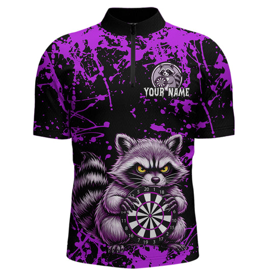 Custom Purple Raccoon Funny Dart Shirt Dart Team Jersey for Men Dartboard Polo & 1/4 Zip Shirts NNT170