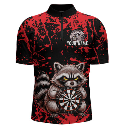 Custom Red Raccoon Funny Dart Shirt Dart Team Jersey for Men Dartboard Polo & 1/4 Zip Shirts NNT170