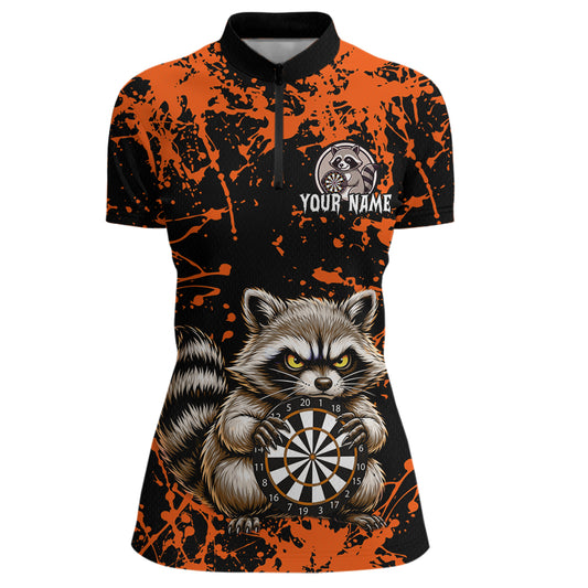 Custom Orange Raccoon Funny Dart Shirt Dart Team Jersey for Women Dartboard Polo & 1/4 Zip Shirts NNT170