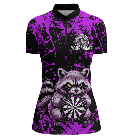 Custom Purple Raccoon Funny Dart Shirt Dart Team Jersey for Women Dartboard Polo & 1/4 Zip Shirts NNT170