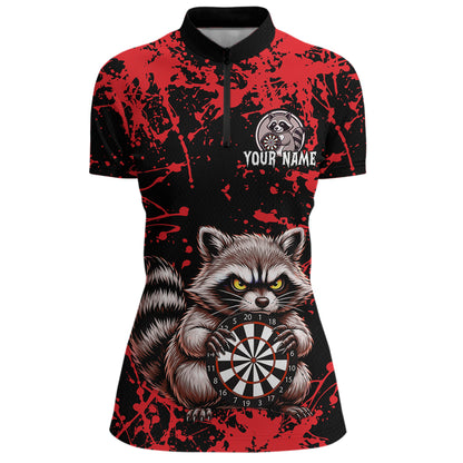 Custom Red Raccoon Funny Dart Shirt Dart Team Jersey for Women Dartboard Polo & 1/4 Zip Shirts NNT170