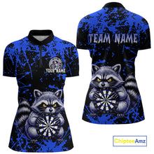 Load image into Gallery viewer, Custom Blue Raccoon Funny Dart Shirt Dart Team Jersey for Women Dartboard Polo &amp; 1/4 Zip Shirts NNT170