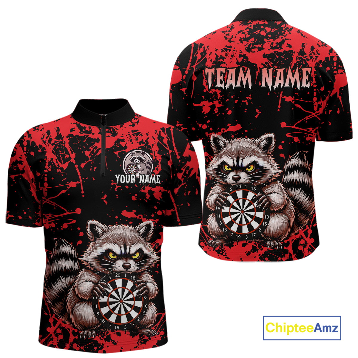 Custom Red Raccoon Funny Dart Shirt Dart Team Jersey for Men Dartboard Polo & 1/4 Zip Shirts NNT170