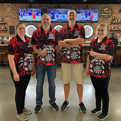 Custom Red Raccoon Funny Dart Shirt Dart Team Jersey for Women Dartboard Polo & 1/4 Zip Shirts NNT170