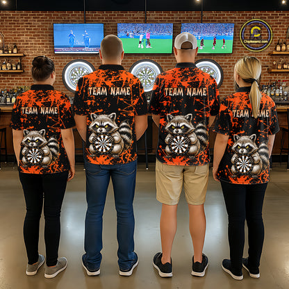 Custom Orange Raccoon Funny Dart Shirt Dart Team Jersey for Women Dartboard Polo & 1/4 Zip Shirts NNT170