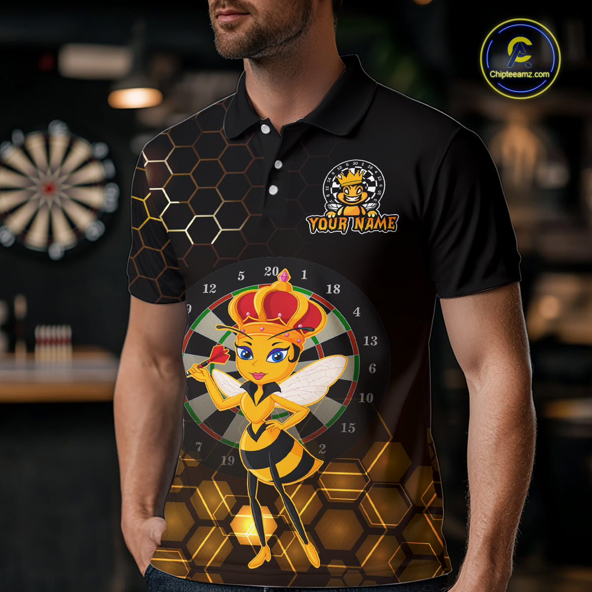 Custom Funny Queen Bee Dart Shirt Dart Team Jersey for Men Dartboard Polo & 1/4 Zip Shirts NNT165