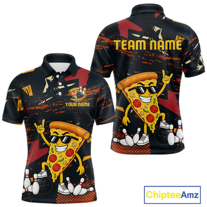 Custom Funny Pizza Bowling Team Shirts Bowling Jersey for Men Polo & 1/4 Zip Bowling League HNT473