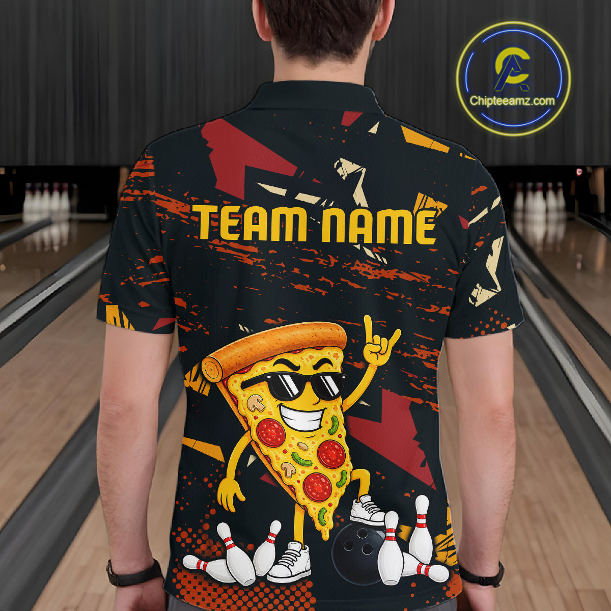 Custom Funny Pizza Bowling Team Shirts Bowling Jersey for Men Polo & 1/4 Zip Bowling League HNT473