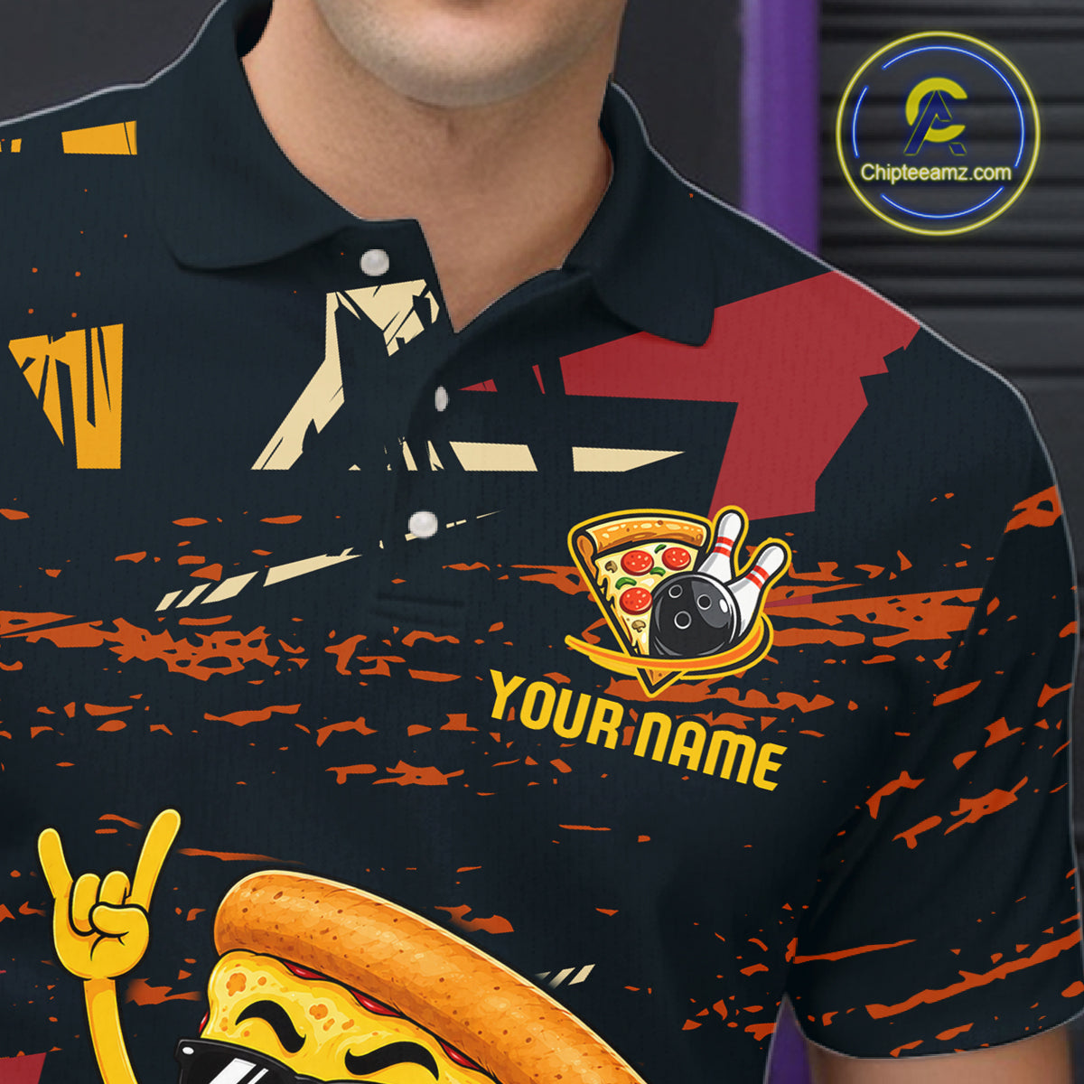 Custom Funny Pizza Bowling Team Shirts Bowling Jersey for Men Polo & 1/4 Zip Bowling League HNT473