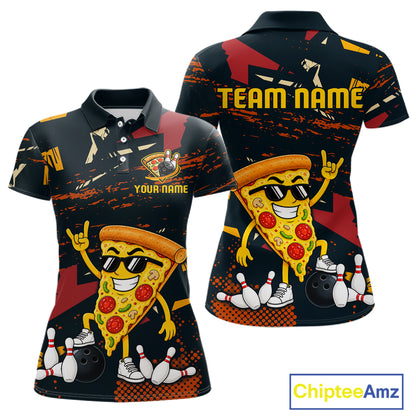 Custom Funny Pizza Bowling Team Shirts Bowling Jersey for Women Polo & 1/4 Zip Bowling League HNT473
