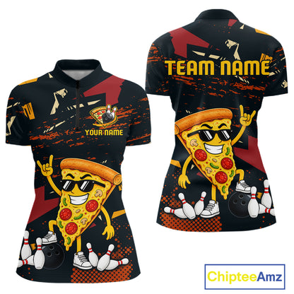 Custom Funny Pizza Bowling Team Shirts Bowling Jersey for Women Polo & 1/4 Zip Bowling League HNT473