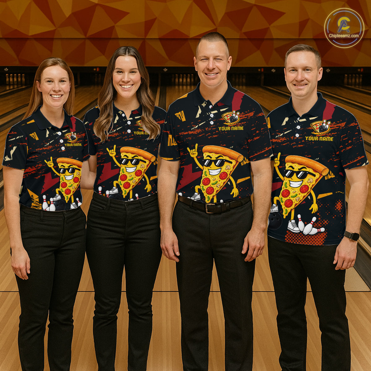 Custom Funny Pizza Bowling Team Shirts Bowling Jersey for Men Polo & 1/4 Zip Bowling League HNT473
