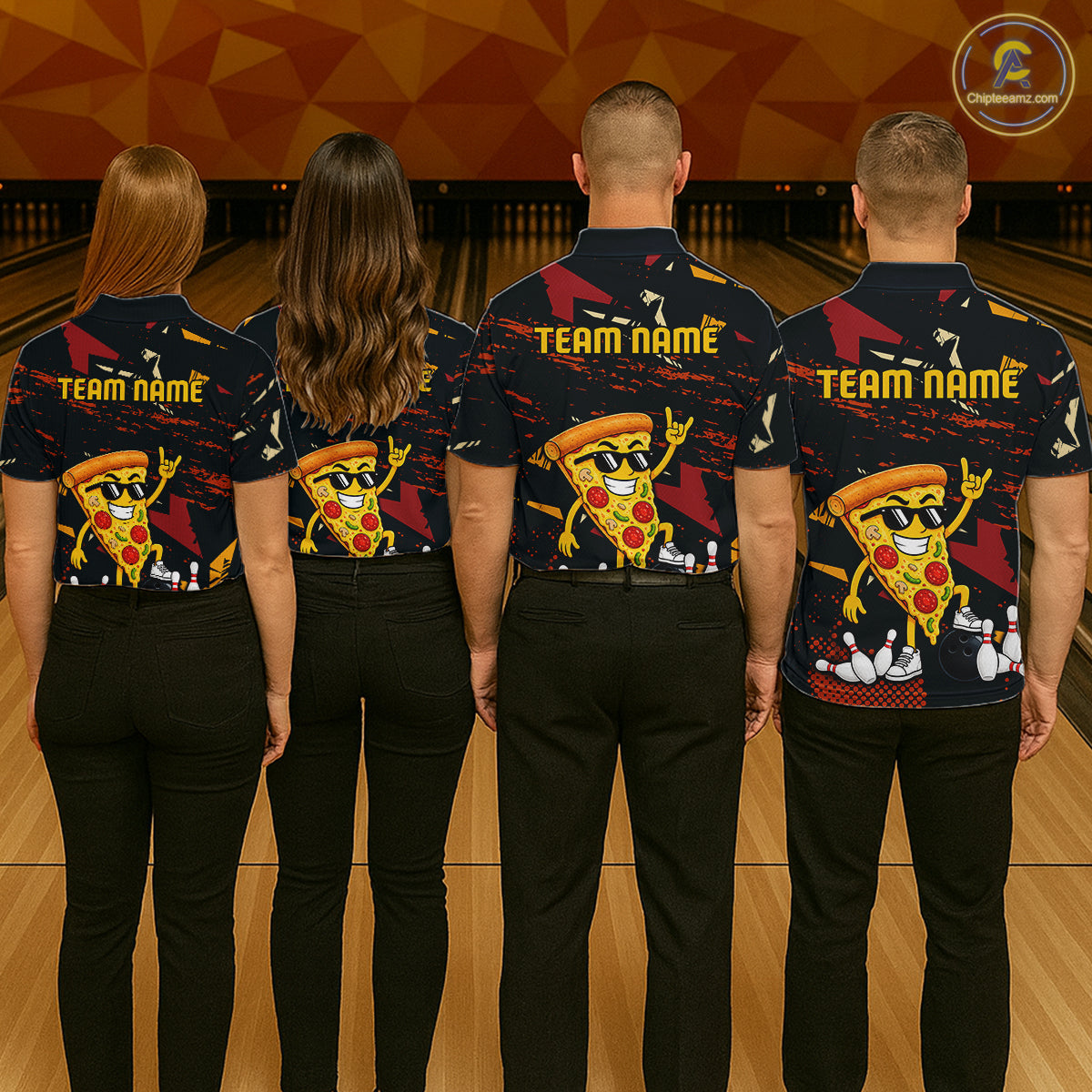 Custom Funny Pizza Bowling Team Shirts Bowling Jersey for Men Polo & 1/4 Zip Bowling League HNT473