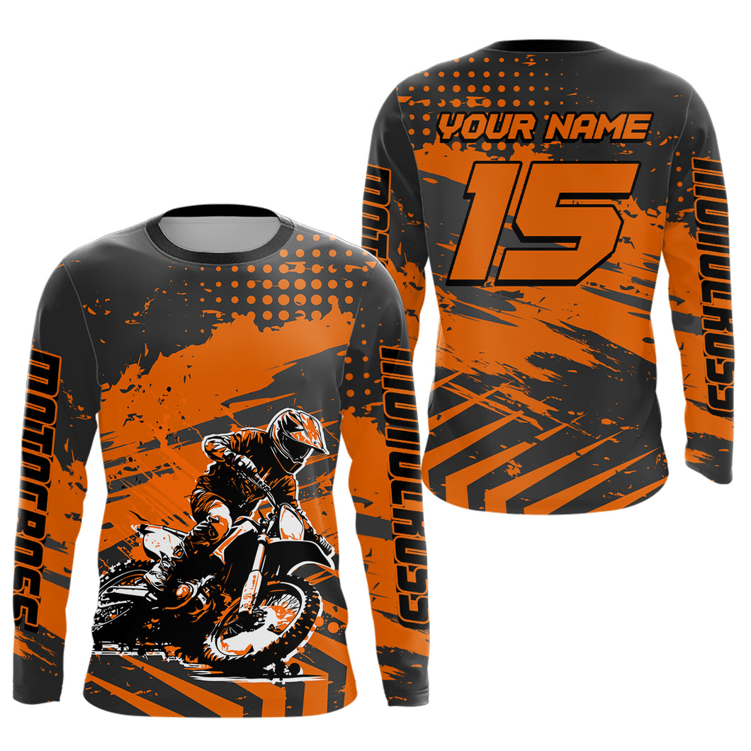 Personalized Orange Motocross Shirts Off-Road Dirt Bike Shirt Kid Men Women UPF30+ DNT16