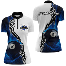 Load image into Gallery viewer, Custom Blue Flame 8 Ball Billiard Shirts for Women Billiard Team Shirts Billiard League Polo &amp; 1/4 Zipper NNT88