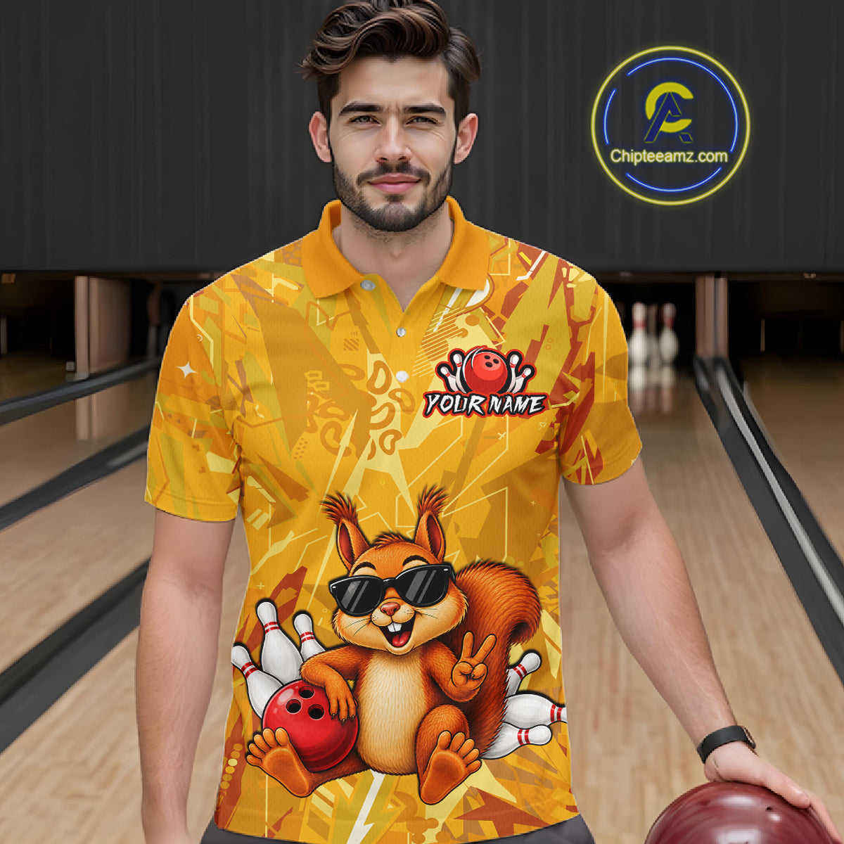 Funny Squirrel Custom Bowling Jersey for Men Bowling Team Shirts Bowling League HNT303