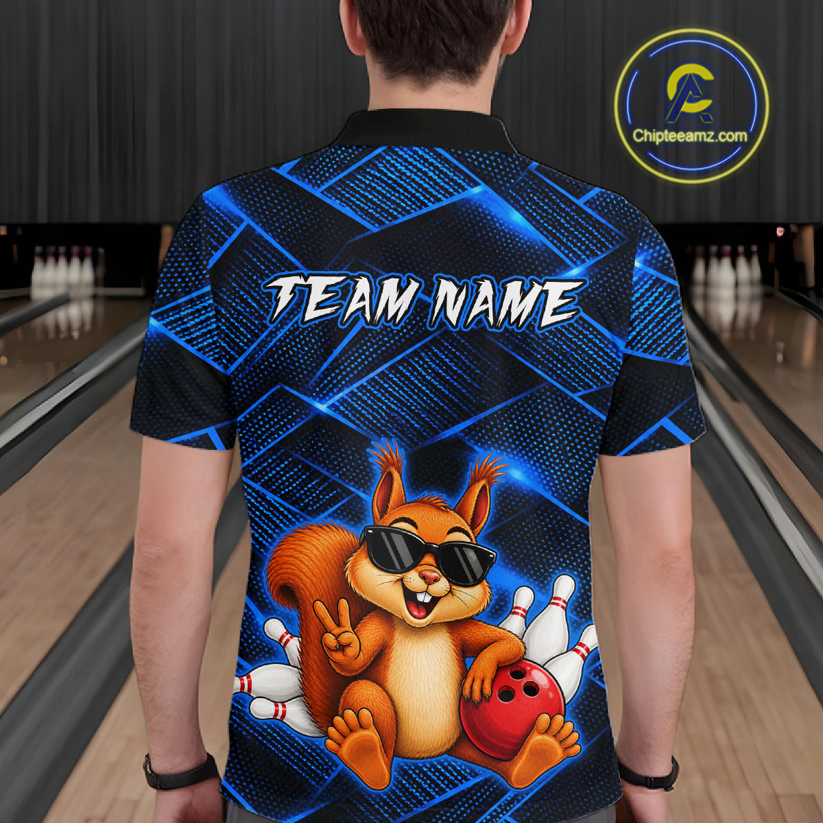 Blue Squirrel Funny Custom Bowling Jersey for Men Bowling Team Shirts Bowling League HNT304