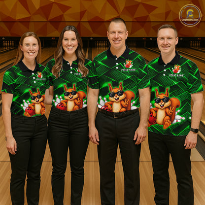 Green Squirrel Funny Custom Bowling Jersey for Women Bowling Team Shirts Bowling League HNT304