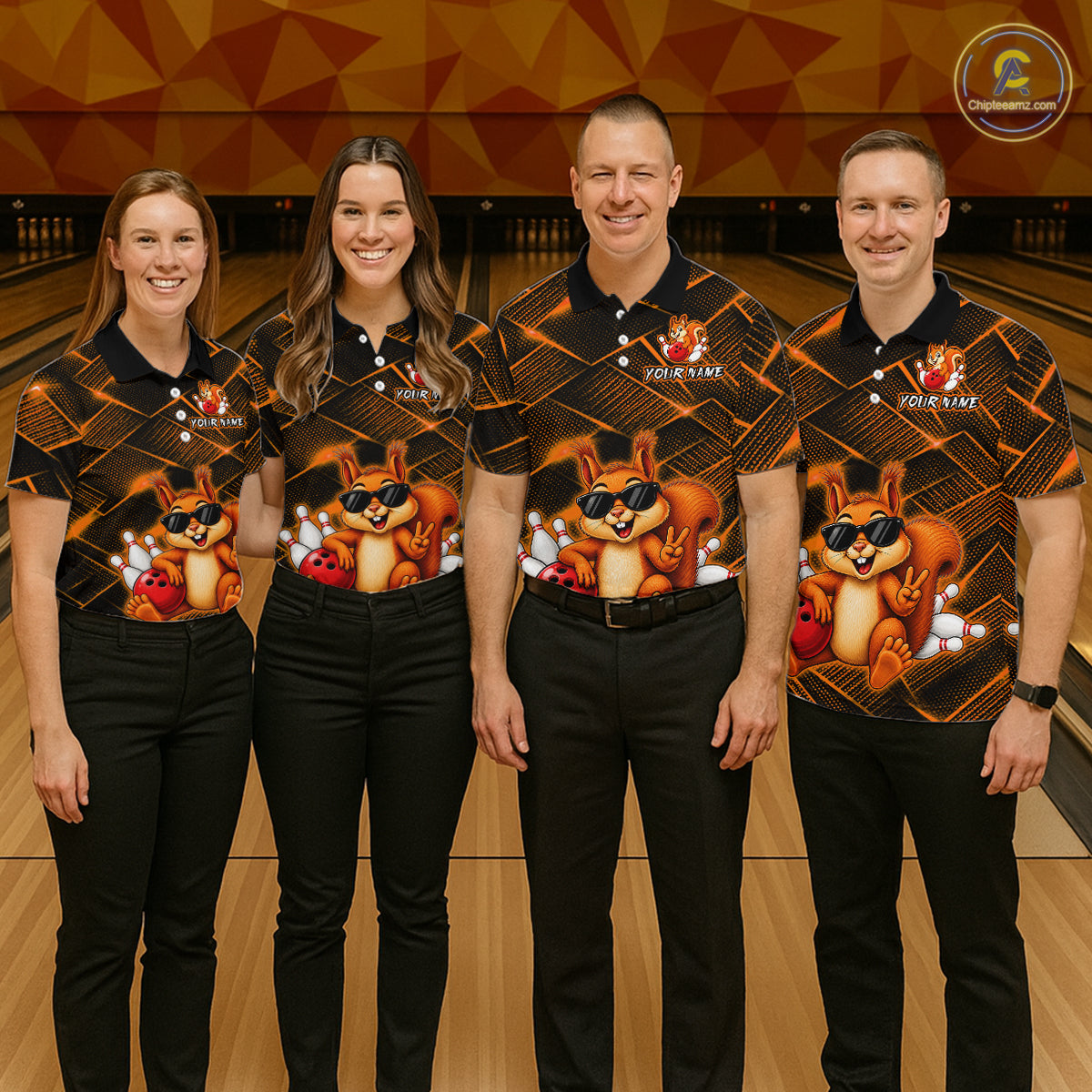Orange Squirrel Funny Custom Bowling Jersey for Men Bowling Team Shirts Bowling League HNT304