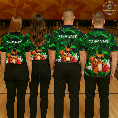Green Squirrel Funny Custom Bowling Jersey for Men Bowling Team Shirts Bowling League HNT304