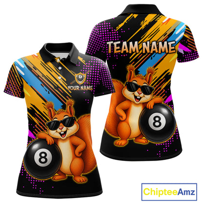Custom Squirrel 8 Ball Billiard Shirts for Women Billiard Team Jerseys Billiard League Polo & 1/4 Zip NNT285