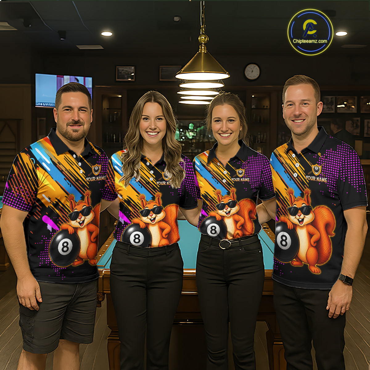 Custom Squirrel 8 Ball Billiard Shirts for Women Billiard Team Jerseys Billiard League Polo & 1/4 Zip NNT285