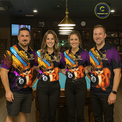 Custom Squirrel 8 Ball Billiard Shirts for Women Billiard Team Jerseys Billiard League Polo & 1/4 Zip NNT285