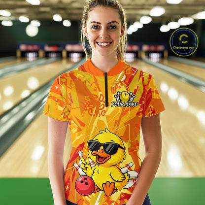 Custom Yellow Funny Duck Bowling Jersey for Women Bowling Uniform Polo & 1/4 Zip Bowling Team Shirts HNT236