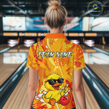 Load image into Gallery viewer, Custom Yellow Funny Duck Bowling Jersey for Women Bowling Uniform Polo &amp; 1/4 Zip Bowling Team Shirts HNT236