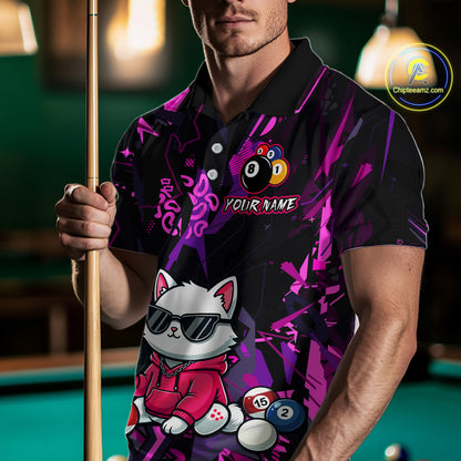 Custom Pink Cat Funny 8 Ball Pool Shirts Billiard Shirt for Men Billiard Team Jersey League NNT175