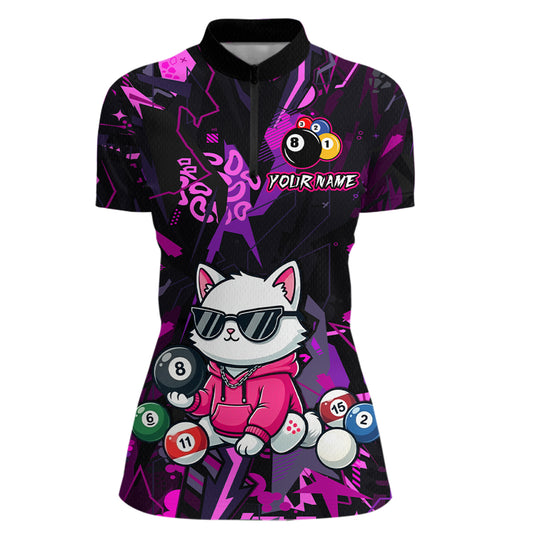 Custom Pink Cat Funny 8 Ball Pool Shirts Billiard Shirt for Women Billiard Team Jersey League NNT175
