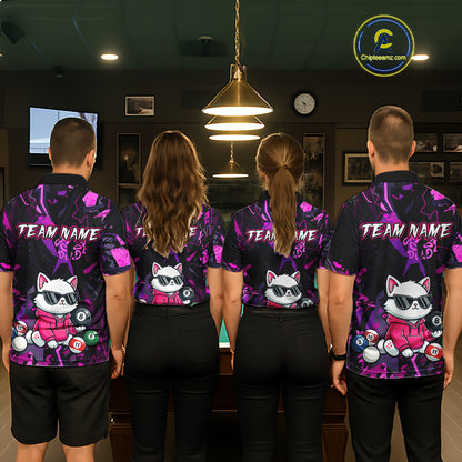 Custom Pink Cat Funny 8 Ball Pool Shirts Billiard Shirt for Women Billiard Team Jersey League NNT175
