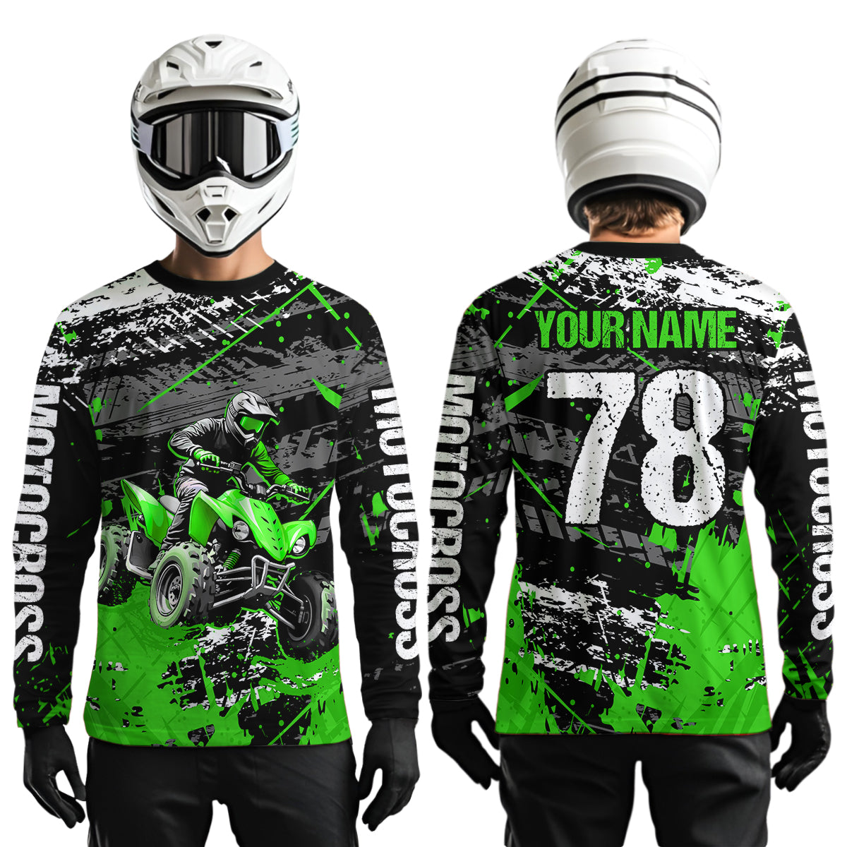 Custom Green Off-Road Quad Bike Shirt Youth ATV Motocross Shirts Kid Men Women UPF30+ DNT78