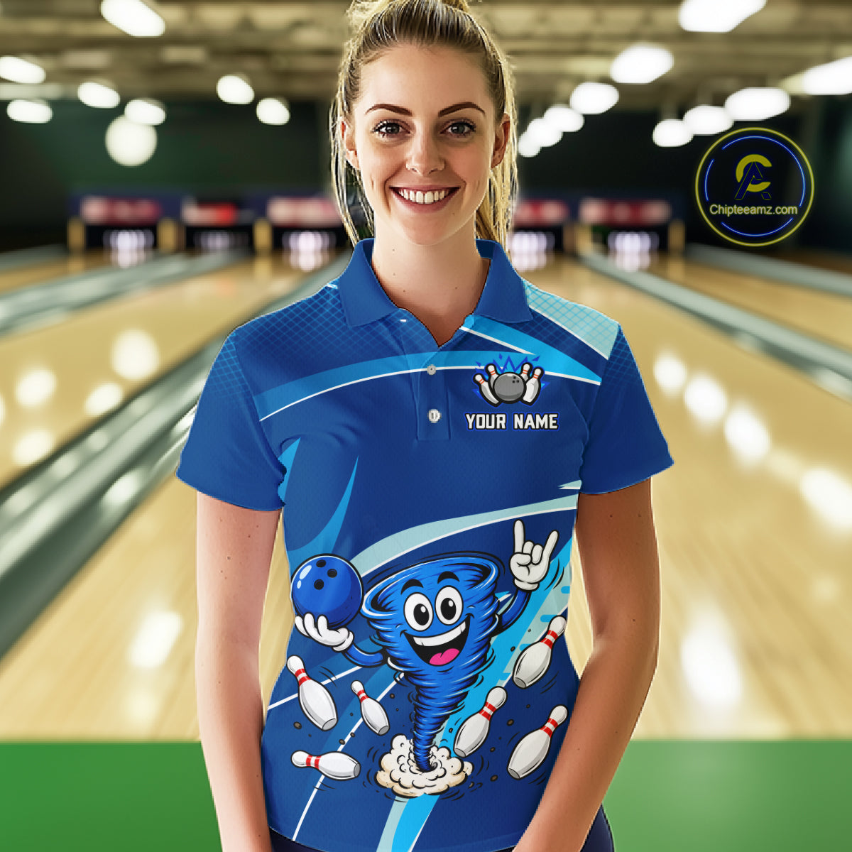 Custom Funny Tornado Bowling Jersey for Women Bowling Team Shirts Bowling League Polo & 1/4 Zip HNT488